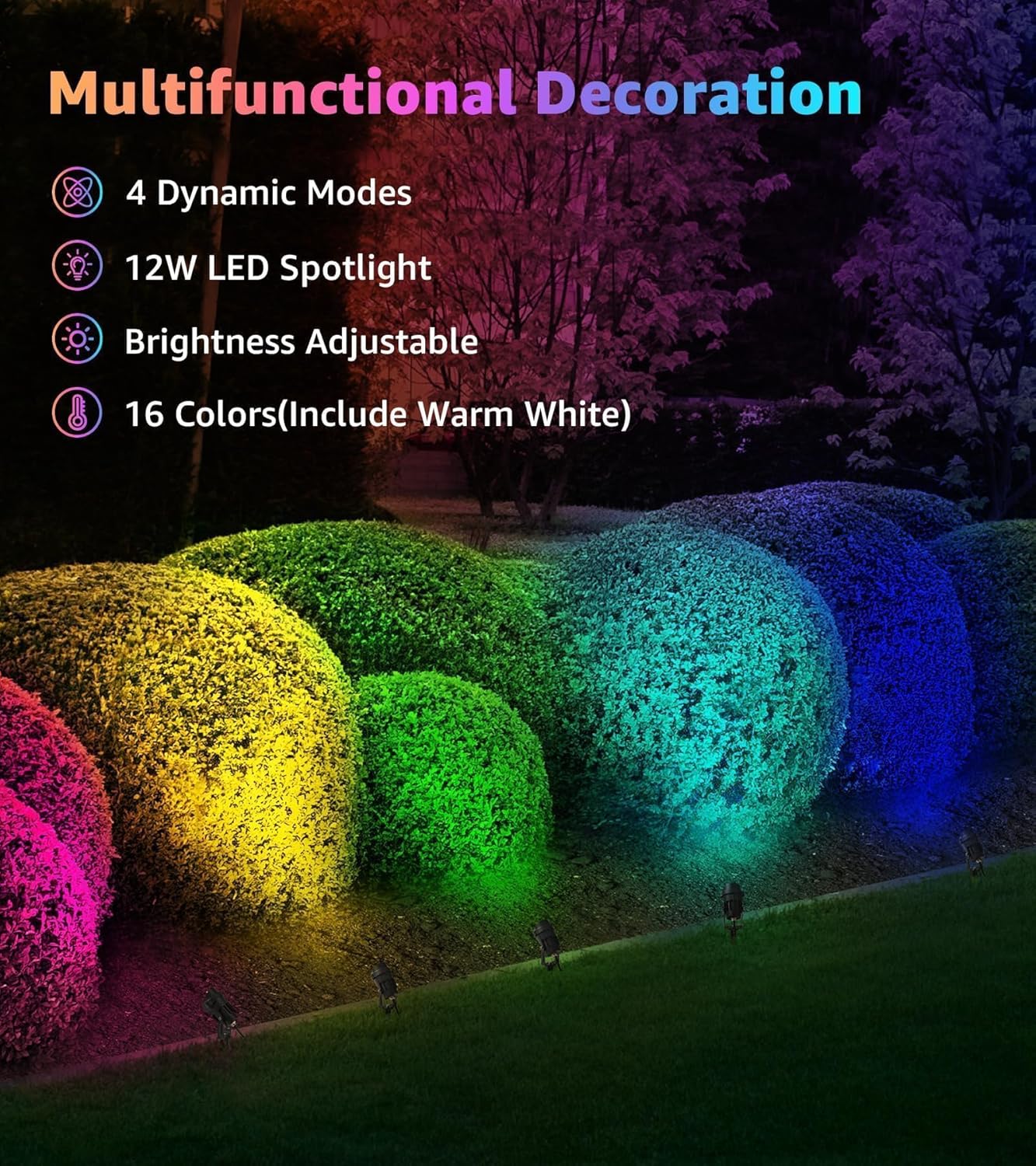 SUNVIE RGBW Outdoor Spotlight 12W LED Landscape Spotlights 120V Color Changing Spotlight Outdoor with Remote Control Waterproof LED Spot Lights Landscape Lights for Yard Patio Garden Lawn, 1 Pack